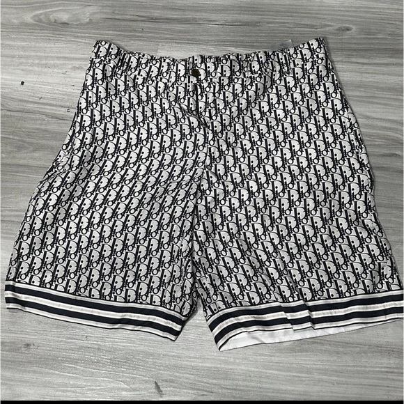 Christian Dior CD Oblique Bermuda Shorts Black Gray Silk Sz 52 $1550 Italy Paris